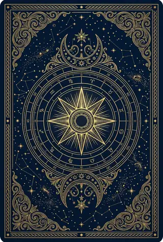 The back of a Stellar Tarot card, gold stars on navy